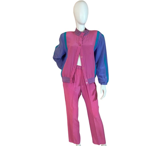 Adam Douglass Jackets & Blazers - 80’s Vintage Color Blocked Silk Tracksuit